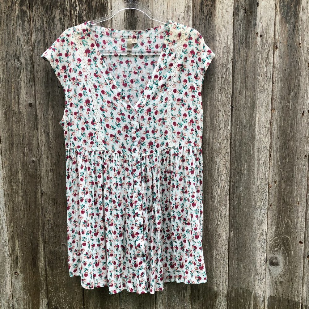 Cy Red Apple Pattern Cap Sleeve Midi Dress Large